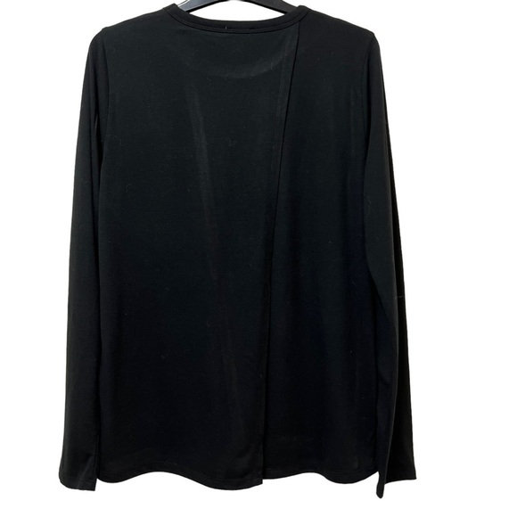 J. Crew Black Long Sleeve Split Back Top Size Medium - Picture 2 of 5